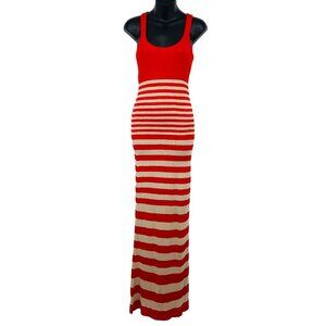 Bebe Red Cream Stripe Maxi Tank Dress Size Small S Bodycon Sleeveless Scoop EUC
